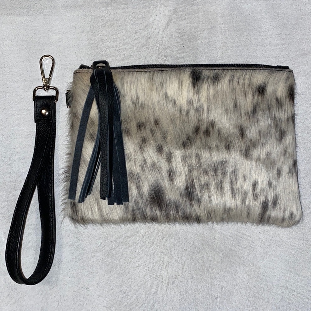 New Handmade Real Cowhide Hair On Wristlet Wallet Handbag~Black & White